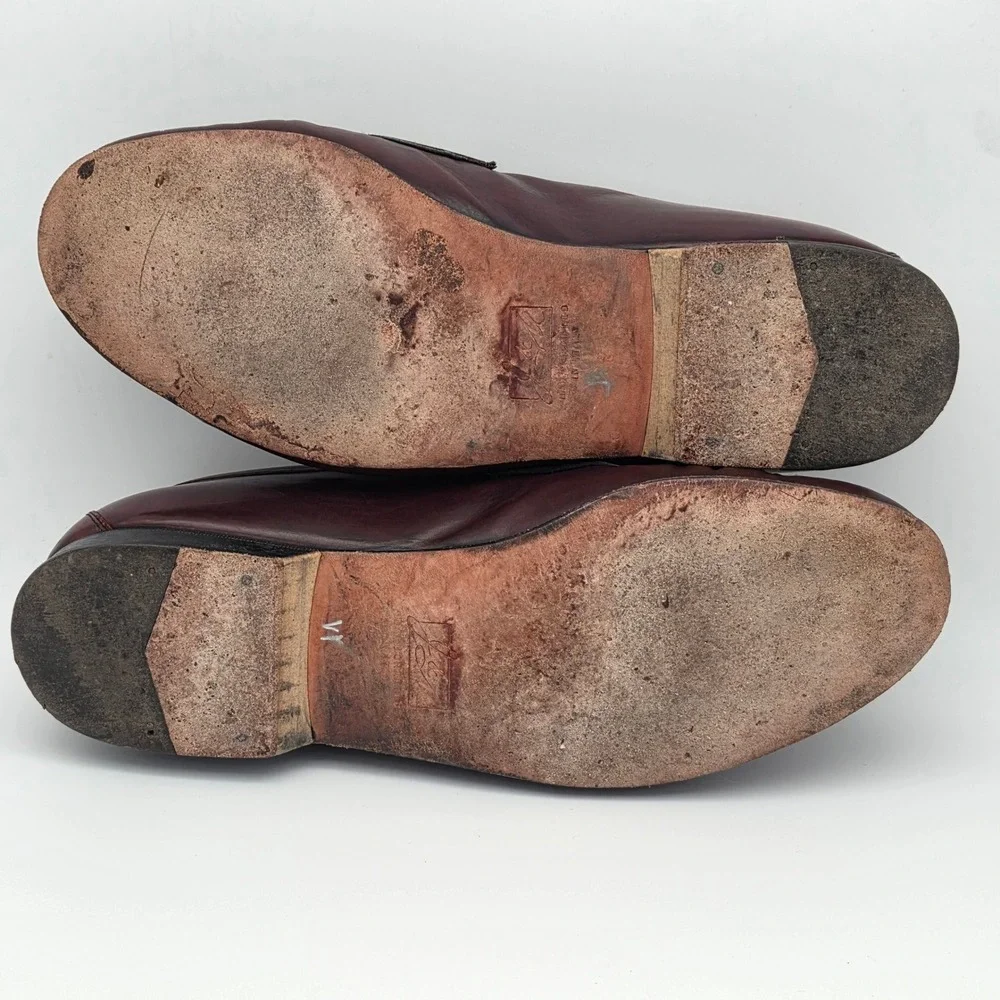 VTG Johnston Murphy Loafers Men 9.5 Leather Burgundy Oxblood Kiltie Tassel Italy